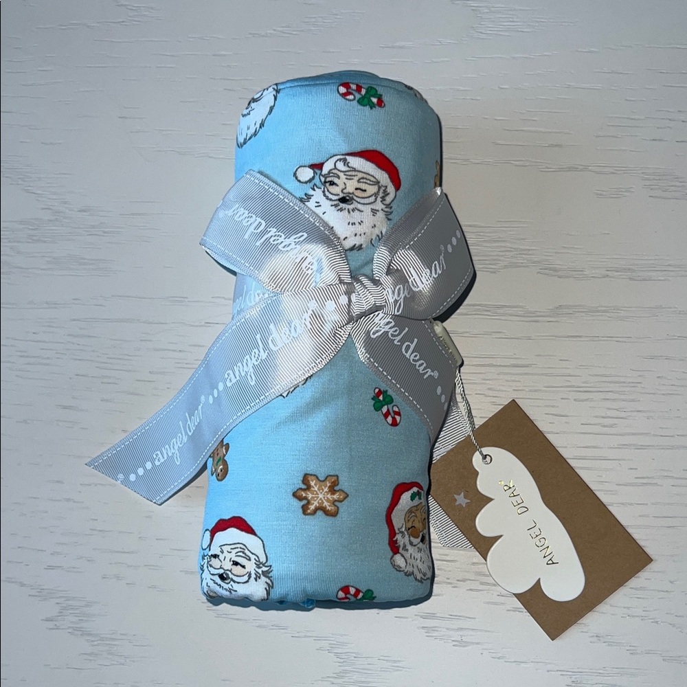 🎄 Angel Dear Bamboo Swaddle Blanket Vintage Blue Santas